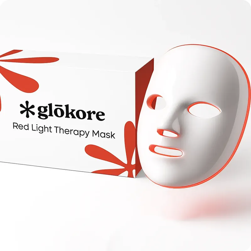 Glokore LED Mask retail box with red light therapy face mask